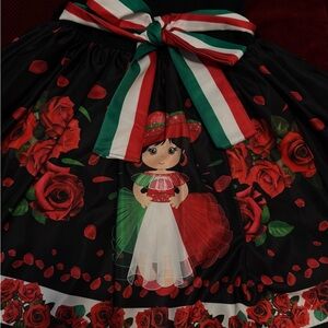 Festive 5 de mayo Black Dress with Red and Green Accents